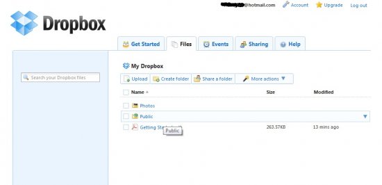 Dropbox online folder