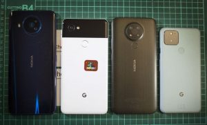 Phone sizes: Nokia 8.3, Pixel 2 XL, Nokia 3.4, Pixel 5