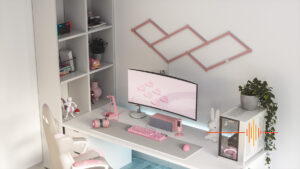 Nanoleaf Lines - Gaming Desk With Matte Pink Skins (OFF)