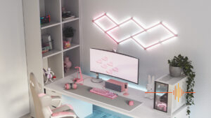 Nanoleaf Lines - Gaming Desk With Matte Pink Skins (ON)